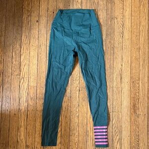 Women’s Addison Bay Teal Leggings with Pink Stripes